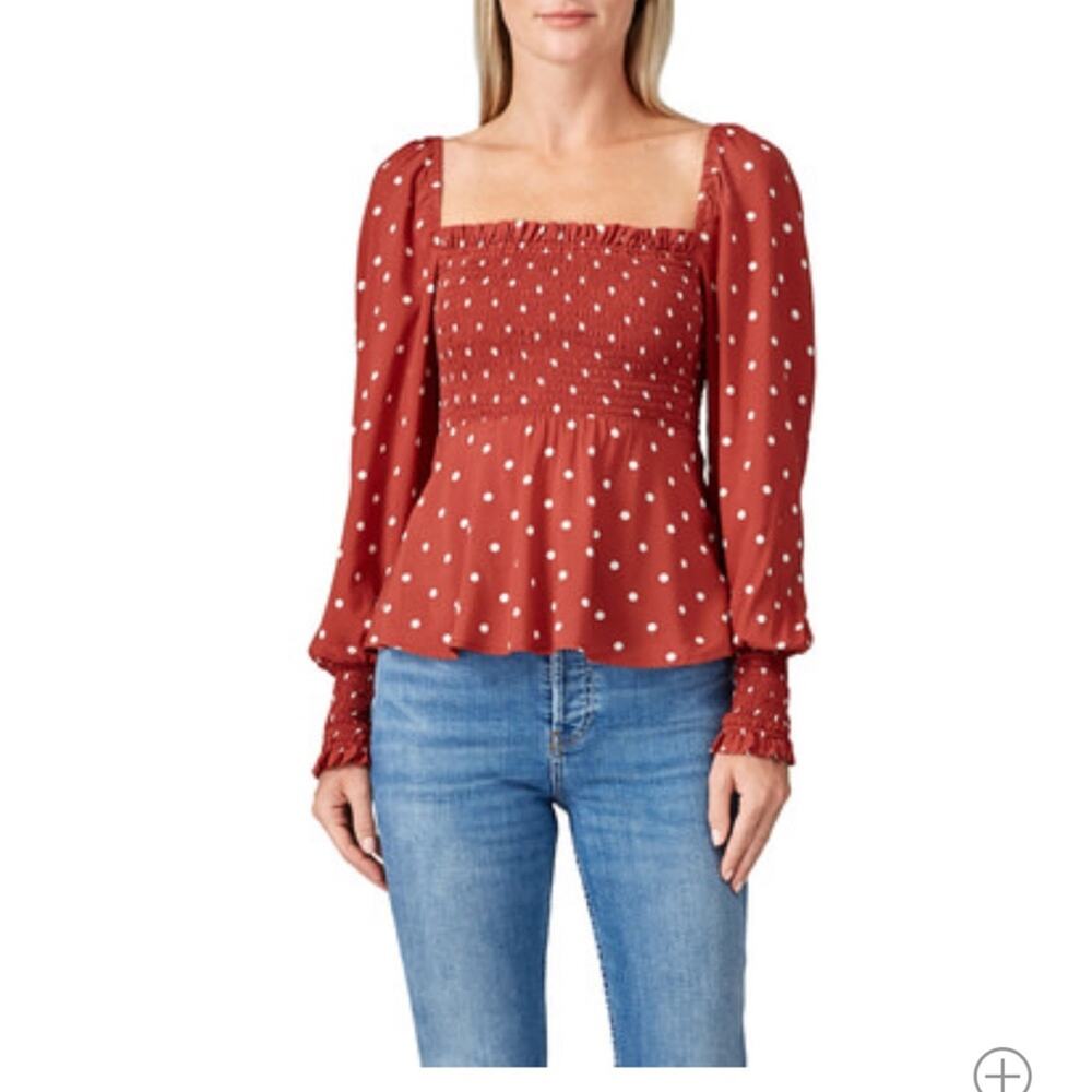 Auguste The Label Polly Sunday Polka Dot Peplum Blouse Red 8